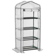 4 Tiers Mini Portable Greenhouse Compact Plant Grow Shed Metal Frame PE Cover 160H x 70L x 50Wcm