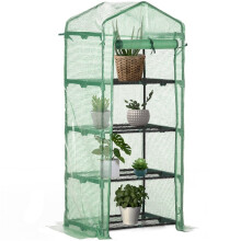 4 Tier Mini Greenhouse, Portable Compact Green House with Steel Frame, PE Cover, Roll-up Door, 70 x 50 x 160 cm, Green