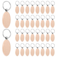 50 Bitar TräNyckelring Oval TräGravyräMnen Oavslutade TräNyckelring Nyckelbricka för DIY-Presenthantverk (Oval)