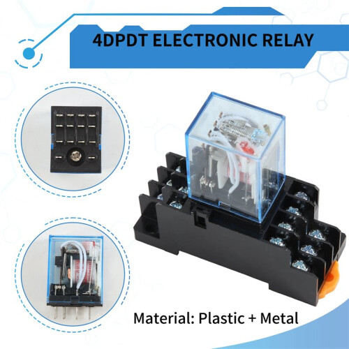 10Pc MY4NJ 14PIN 4DPDT Electronic  Electromagnetic Relay 5A Coil with PYF14A Socket Base AC 220V