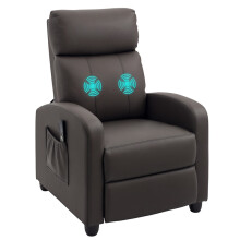 Recliner Armchair, Massage Faux Leather Push Back Reclining Chair with Adjustable Leg Rest, Side Pocket, for Home Living Room Theatre, Brown