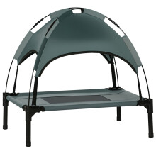 Outdoor Dog Bed w/ Removable Canopy, Portable Raised Pet Cot, Water-Resistant UV-Protection Mesh Sun Lounger, Small Pets, 61x46x62cm, Grey