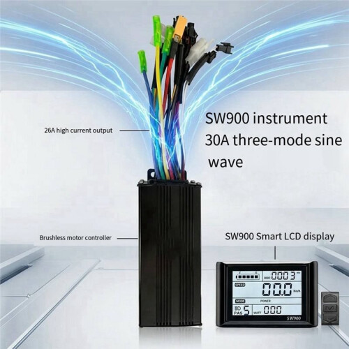 30A Three Mode Brushless Controller 24V36V48V Sine Wave Controller with SW900 Display for E-Bike Conversion Kit 1
