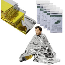 Pătură de supraviețuire 5X - Reutilizabilă - Extra mare - 210 x 160 cm - Impermeabilă - Drumeții, Prim ajutor - Auriu și argintiu-G