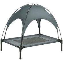 Outdoor Dog Bed w/ Removable Canopy, Portable Raised Pet Cot, Water-Resistant UV-Protection Mesh Sun Lounger, Medium Pets, 76x61x73cm, Grey