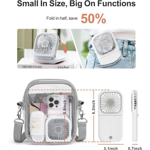 Mini portable fan - White - Rechargeable - 3 speeds - Foldable - Hands-free-G 1