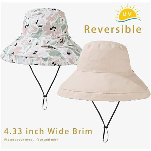 Solhatt - Vendbar - Bred brem - UV-beskyttelse - Sammenleggbar - Beige-G 2