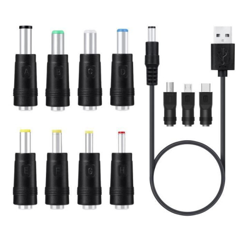 Universal USB til DC 5V strømkabel med 11 stik til kamera, tablet, pc, telefon (farver) - G