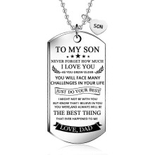 Voor mijn zoon, een dog tag ketting van papa, de beste wensen. Mijn zoon, vergeet nooit hoeveel ik van je hou, papa. Hanger ketting, ins