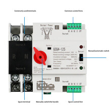 Single Phase Din Rail ATS 220V PC Dual Power Automatic Transfer 2P 100A Household Power Transfer 50/60Hz