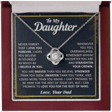 To My Daughter Necklace Gifts for Daughter from Dad, Birthday Gift from Father Necklaces Love Knot White Gold 14k Cubic Zirconia with Luxury