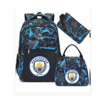 (Blue Manchester City) Zaino periferico da calciatore stella del calcio zaino scolastico per studenti borsa per il pranzo in tre pezzi