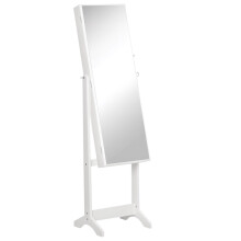 Full Length Mirror with Storage, Jewellery Cabinet w/ Adjustable Angle & Stand, Lockable Organiser for Bedroom & Dressing Room, White