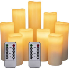 LED-ljus - PZCC - Set om 9 - Äkta vax - Fjärrkontroll - 2468 timmars timer-G