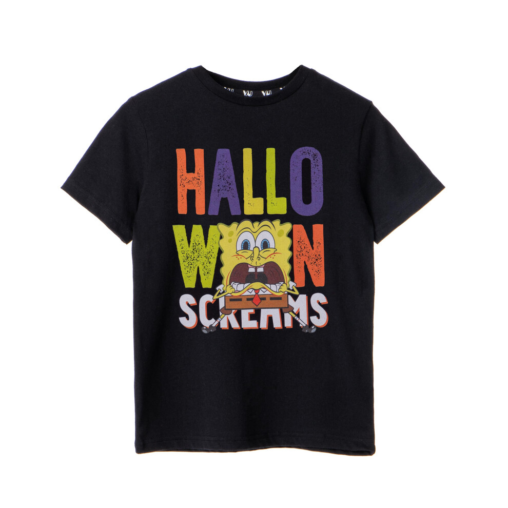 Spongebob Squarepants (11-12 Years) Short Sleeved T-Shirt (Unisex Kids Black)