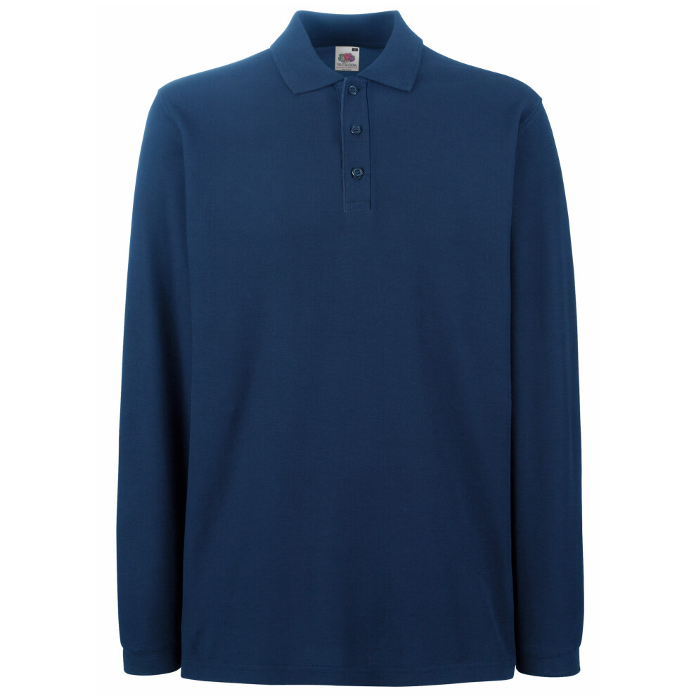Fruit Of The Loom (L, Navy) Mens Premium Long Sleeve Polo Shirt