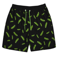(L, Black/Green) Rick And Morty Mens Pickle Rick Swim Shorts