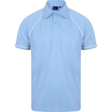 (S, Sky/Navy/White) Finden And Hales Mens Performance Piped Polo Shirt