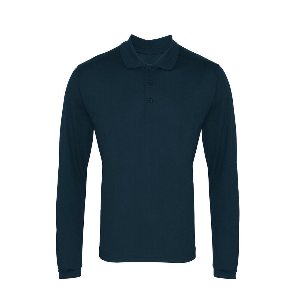 Premier (S, Navy) Mens Coolchecker Pique Long-Sleeved Polo Shirt
