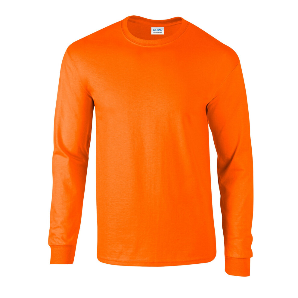 Gildan (Xl, Safety Orange) Unisex Adult Ultra Plain Cotton Long-Sleeved T-Shirt