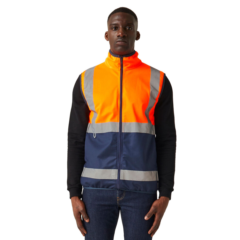 (L, Orange/Navy) Regatta Professional Mens Full Zip Hi-Vis Vest 5063527442178