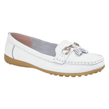(6 UK, White) Boulevard Womens/Ladies Action Leather Saddle Loafers