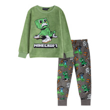 (11-12 Years, Green/Grey) Minecraft Boys Creeper Long-Sleeved Long Pyjama Set