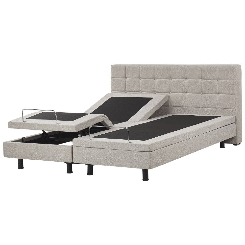 Photos - Bed Beliani Adjustable  Fabric DUKE 180 x 200 cm  Beige Cream (EU Super King)