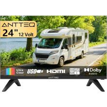 Antteq 24 inch 12 Volt HD TV, Bezel-less Design Frameless TV Freeview DVB-T2/C/S2 Dolby Audio, HDMI VGA PC SCART USB, Travel Small Screen TV