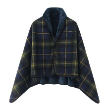 (Blue Green, 100x140cm) Plush Warm Coral Throw Blanket With Checkered Print Design For And Bed Sofa