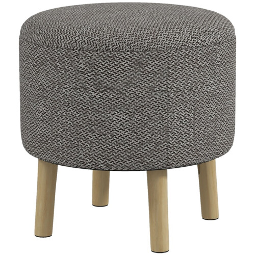 Round Linen-Look Storage Ottoman - Light Grey 1