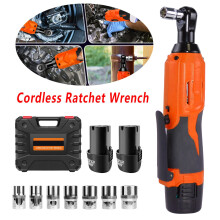 3/8" Electric Ratchet Wrench, 300 RPM 12V Power Ratchet Driver with LED Light, 2 Batteries, 7 Sockets Cordless Ratchet Set for Table, Bike, DIY