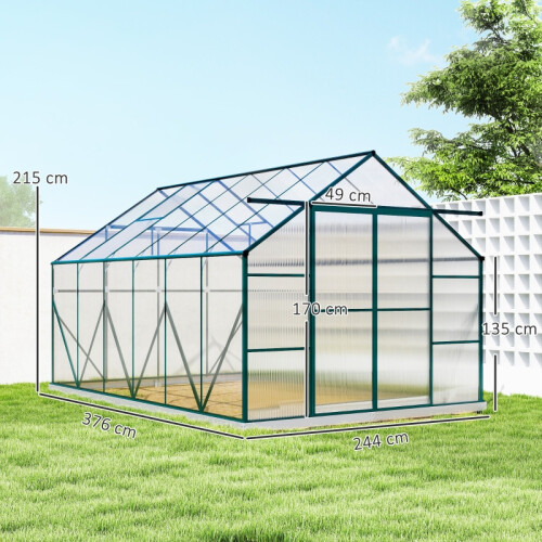 8x12ft Aluminium Polycarbonate Greenhouse Kit 2