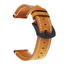 (Yellow White,24MM)Vintage Leather Watch Strap With Quick Detach And Solid Color Design Daily For