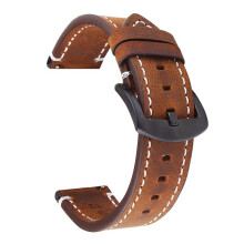 (Brown White,18MM)Vintage Leather Watch Strap With Quick Detach And Solid Color Design Daily For