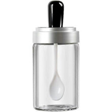 Açucareiro de vidro com tampa e dispensador de colher, recipiente para sal, porta-açucareiro para casa e cozinha (250 ml) - Y
