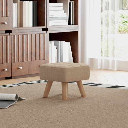 Linen-Look Square Padded Footstool - Brown 1