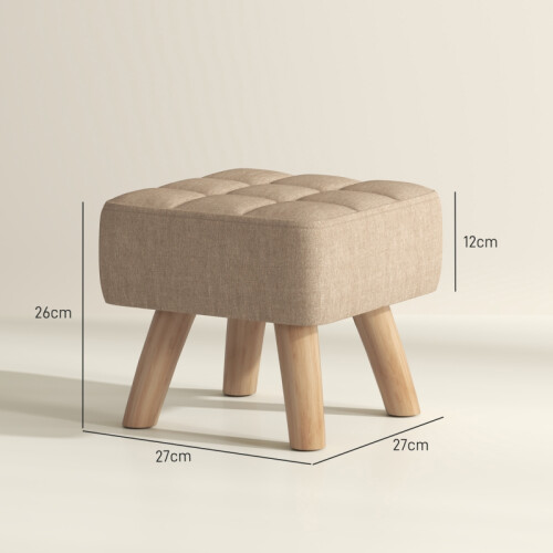 Linen-Look Square Padded Footstool - Brown 2