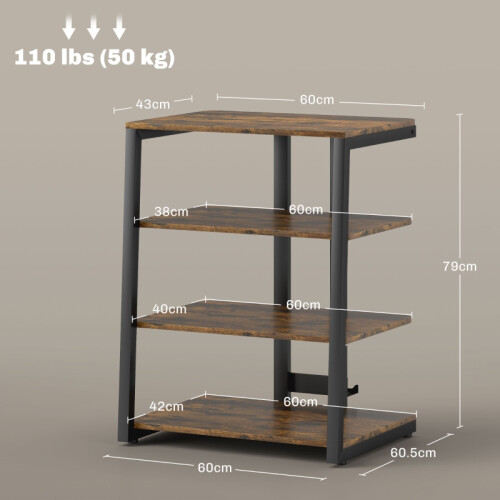 HiFi Stand with 4 Shelves - Rustic Brown 2