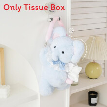 (Blue Scarf)Récipient à mouchoirs en peluche cochon rose avec coton et fourrure de lapin pour décoration de bureau