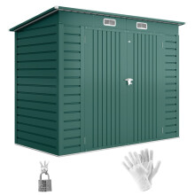 3.7 x 7.9ft Galvanised Steel Shed, with Latched Door and Padlock - Green