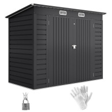 3.7 x 7.9ft Galvanised Steel Shed, with Latched Door and Padlock - Grey