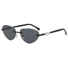 (Blac Black)Lunettes de soleil oeil de chat sans monture en métal nacré avec protection Uv400 pour mode voyage extérieur