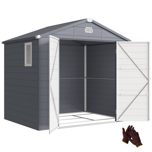 7.9ft x 6.2ft Aluminium Frame and Plastic Wall Shed, with Foundation - Grey