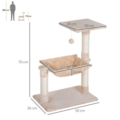 Cat Scratch Post with Bed & Hammock - Beige 2