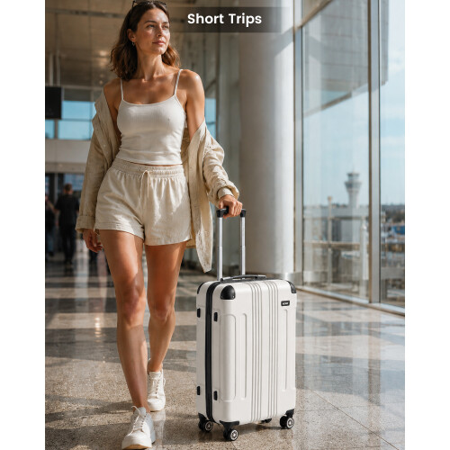(Beige) 19+24+28 Inch 3 Pcs Hard Shell Suitcase Set ABS with 4 Wheels Spinner 1
