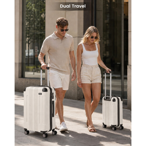(Beige) 19+24+28 Inch 3 Pcs Hard Shell Suitcase Set ABS with 4 Wheels Spinner 2