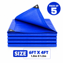5 x Heavy Duty Tarpaulin 6ft x 4ft, Waterproof UV Protected Tarp with Eyelets 80 GSM