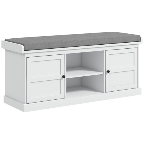 Multi-Compartment Shoe Storage Bench, with Top Cushion - White/Grey