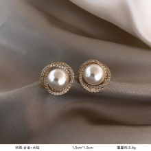 Gorgeous Imitation Pearl Stud Earrings Full CZ Elegant Women Earrings